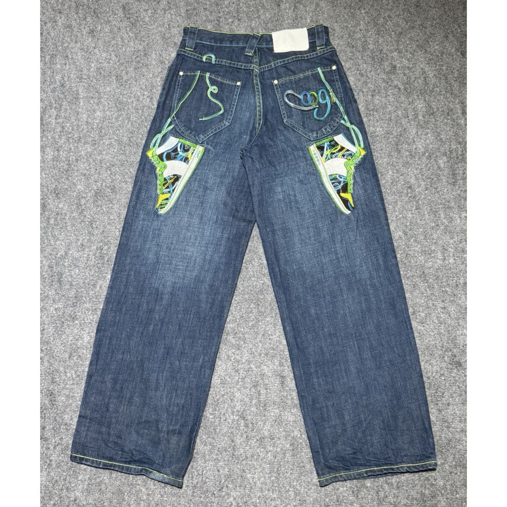 VTG Coogi Jeans Blue Denim Sneaker Embroidered Hip Hop Baggy Distres 26x28.5 Y2K